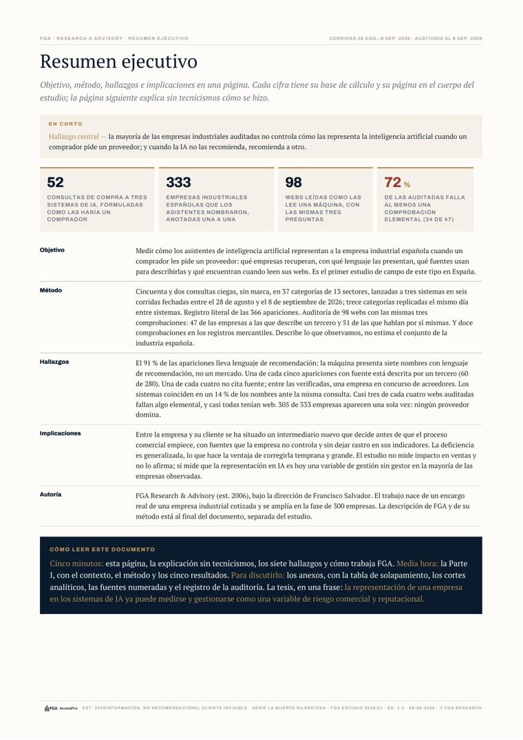 Página del resumen ejecutivo