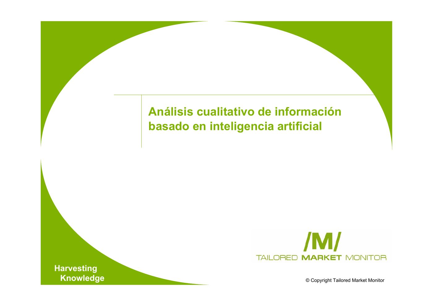 Diapositiva 1 de la presentación general de TMM, mayo de 2003: Portada · «Harvesting Knowledge»