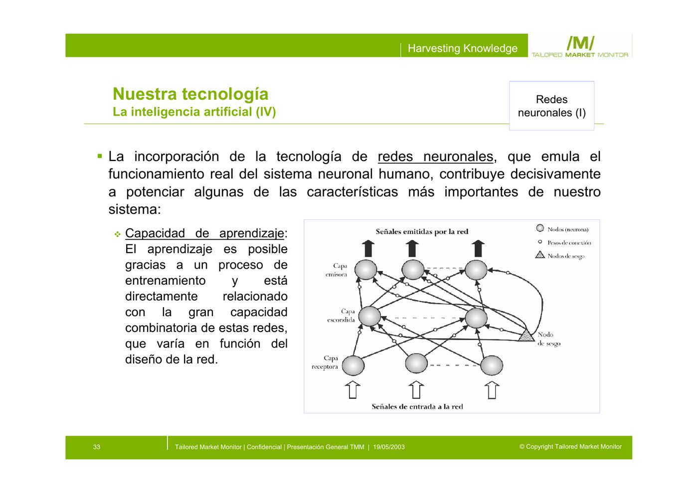 Diapositiva 33 de la presentación general de TMM, mayo de 2003: Redes neuronales, 2003